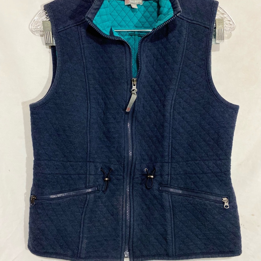 Talbots Dark Blue Quilted Vest with Turquoise Lining